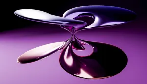 Drucke von Ein faszinierendes 3D-generiertes Bild, das abstrakte flüssige Formen ineinander geschlungen zeigt, hervorgehoben durch einen lebhaften violettlichen Hintergrund Kunstwerke Des Surrealismus Drucke: Ein faszinierendes 3D-generiertes Bild