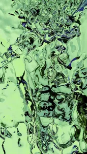Surrealismus Drucke: Dieses auffällige abstrakte Bild zeigt ein dynamisches Muster aus flüssigen 3D-Elementen in Grün und Blau
