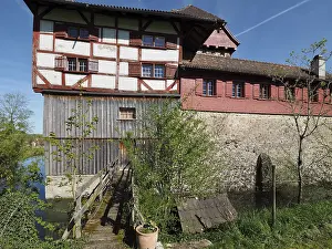 Medieval Castle Switzerland Drucke: Medieval castle with half-timbered structure with red and white structure