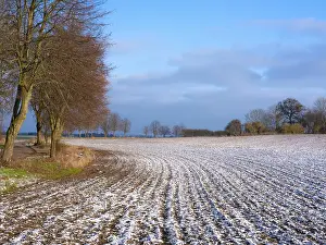Central European Landscape Drucke: The melting snow on fields in early spring