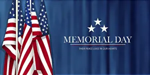 Star Spangled Banner Design Drucke: Memorial Day Vector Map with American Flags and Copy Space