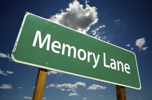 Dramatic Clouds Sky Drucke: Memory lane road sign with dramatic clouds and sky
