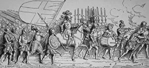Middle Ages History Drucke: Mercenaries attacking, Middle Ages
