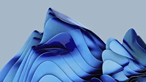 Drucke von Ein Bild, das die Seele berührt: Flüssige blaue Wellen schaffen eine dynamische Bewegung und Tiefe, während ein neutrales Hintergrund die Stille und kreative Energie betont Minimalistische Kunstwerke Drucke: Eindrucksvolle abstrakte Bildkomposition mit flüssigen blauen Wellen