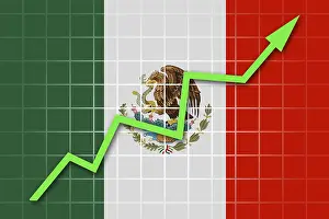 Mexican Flag Drucke: The Mexican flag and arrow graph going up
