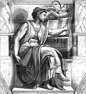 Drucke von Ein Meisterwerk der Renaissance: Michelangelo, sein Leben und seine Werke. Hier ist ein Auszug aus seinem Lebenslauf, wie er in einer alten Illustration dargestellt wird Michelangelo Buonarroti Drucke: Michelangelos Leben und Werke