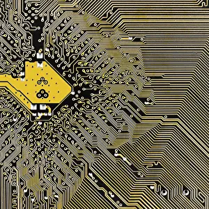 Printed Wiring Board PWB Drucke: Microelectronic circuit board background close up