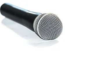 Empty Studio Photography Setup Drucke: Microphone isolated on white