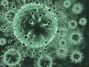 Risk Of Infection Disease Drucke: Microscopic image of deadly coronavirus particles