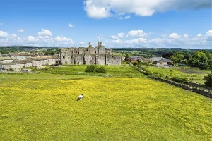 British Tourist Attraction Aerial Shot Drucke: Middleham Castle from a drone, Middleham