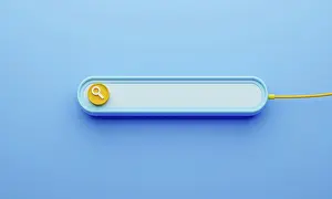 Plain Blue Background Image Drucke: Minimal style search bar user interface with empty space for fill in text on blue background