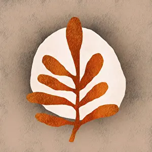 Drucke von Eine minimalistische Illustration mit einem abstrakten Blatt gegen einen texturierten, neutralen Hintergrund Minimalistische Kunstwerke Drucke: Eine minimalistische Illustration mit einem abstrakten Blatt gegen einen texturen Hintergrund