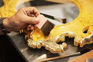 Traditional German Handicrafts Drucke: Detail of a mirror gilded with gold leaf