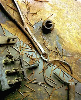 Vintage Office Supplies Drucke: Miscellaneous old rusty tools (rusty metal)