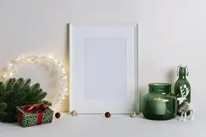 Christmas Composition Drucke: Mock up frame with Christmas decorations