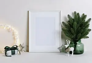 Christmas Composition Drucke: Mock up frame with Christmas decorations