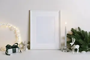 Christmas Composition Drucke: Mock up frame with Christmas decorations