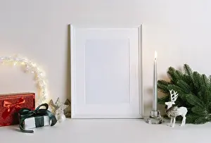 Christmas Composition Drucke: Mock up frame with Christmas decorations
