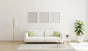 Modern Architecture Illustration Drucke: Mock up three poster frame in modern interior background