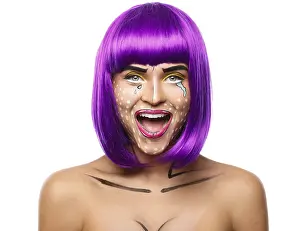 Pop Art Makeup Model Drucke: Model in creative image with pop art makeup isolated on white background