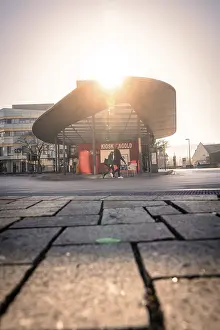 Public Transport In Southern Germany Drucke: Modern bus station with backlight