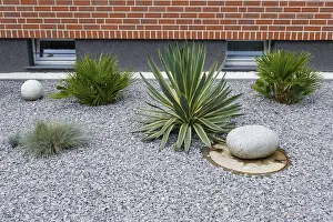 Contemporary European Homes Drucke: Modern front garden with stone surface