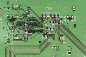 Printed Circuit Board Drucke: The modern printed-circuit board with electronic components macro background