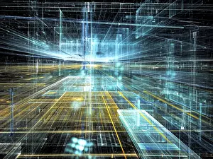 Modern Technology Background Drucke: Modern technology background with light effects - abstract computer-generated image