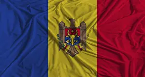 Southeast European Flags Drucke: Moldovan flag with fabric texture background