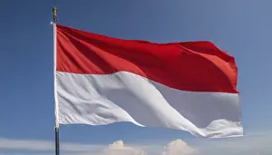 Flag Fluttering In Wind Drucke: The Monaco flag flutters in the wind