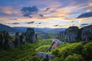 Sunset In Greece Drucke: Monastery of Rousanou and Monastery of St