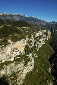 Religious Building In Europe Drucke: Monastery on a slope in a gorge
