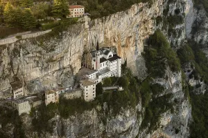 Sacred Building In Europe Drucke: Monastery on a slope in a gorge