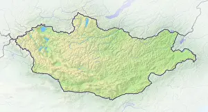 Drucke von Mongolei, Schattendachkarten Karte Drucke: Mongolei, Schattendachreliefkarte.