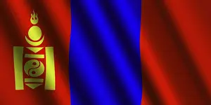 Flag Blowing In Wind Drucke: The Mongolian flag flying in the wind