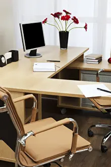 Contemporary Work Environment Drucke: The monitor on a desk at modern office