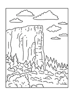 Drucke von Einzeillen-Illustration von El Morro National Monument im Cibola County, New Mexico, Vereinigte Staaten in Monoliner-Stil Minimalistische Kunstwerke Drucke: Einzeillen-Illustration des El Morro National Monument im Cibola County.
