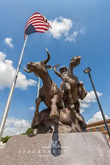 Drucke von Denkmal, Statue, Cowboy, Rinder, Rinderzucht, Wirtschaft, Flagge, Oklahoma-Stadt USA Oklahoma Drucke: Denkmal, Statue, Cowboy, Rinder