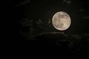 Deserted Landscape At Night Drucke: Full moon with clouds over Sauerland