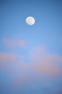 Bavaria Evening Sky Drucke: Moon at sunset, evening, clouds