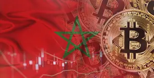 Digital Payment Transaction Drucke: Moroccan flag with Bitcoins in the background