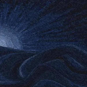 Dark Evening Atmosphere Drucke: Mosaic art vector background with moon and waves