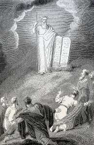 Moses Ten Commandments Drucke: Moses showing the Tables of the Law with the Ten Commandments