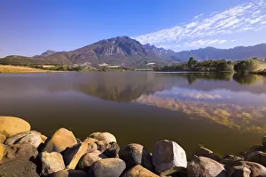 Mountainous Beauty In Nature Drucke: Mountain, reflection in the reservoir