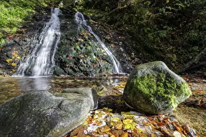 Black Forest River Landscape Drucke: Mountain stream and waterfall in autumn forest