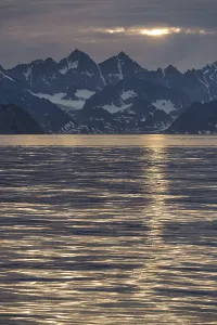 Uninhabited Coastal Landscape Drucke: Mountains in the evening light