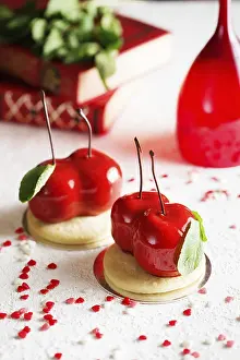 Baked Goods And Pastries Drucke: Mousse dessert in the shape of a cherries