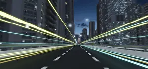 Motion Blur Background Drucke: Moving forward motion blur background with light trails