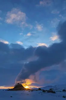 Northern Europe Volcanic Area Drucke: Mud pot with steam source at sunrise