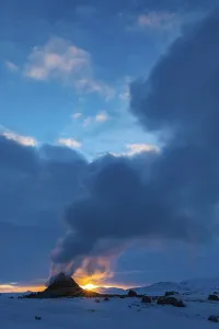 Northern Europe Volcanic Area Drucke: Mud pot with steam source at sunrise